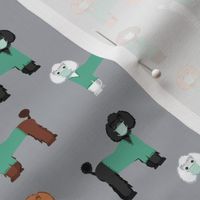 poodles in scrubs fabric - dog, vet, pet, - grey