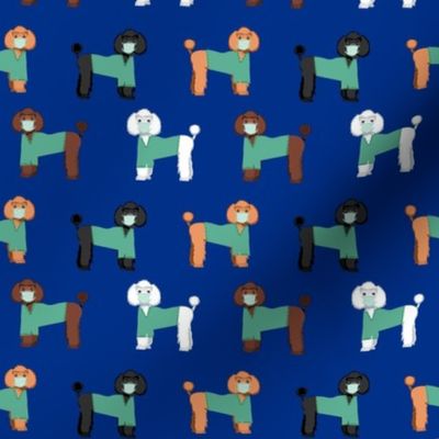 poodles in scrubs fabric - dog, vet, pet, - blue