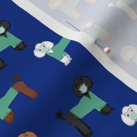 poodles in scrubs fabric - dog, vet, pet, - blue