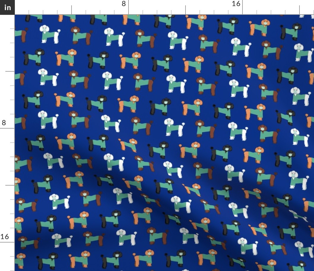 poodles in scrubs fabric - dog, vet, pet, - blue