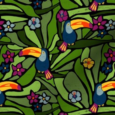 Toucans Between Jungle Leaves - Small