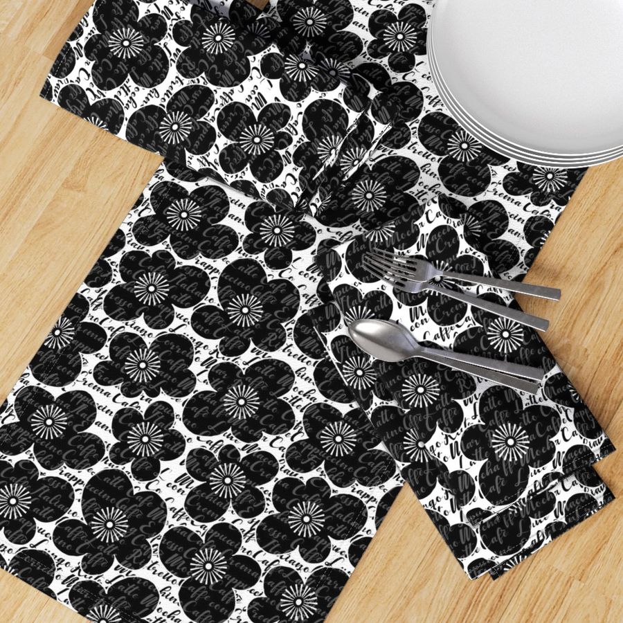 Retro Caffè Flowers - black and white