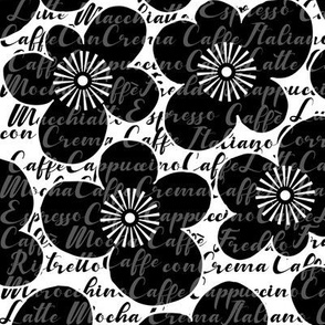 Retro Caffè Flowers - black and white