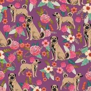 anatolian shepherd dog vintage florals fabric - dog breed -dark purple