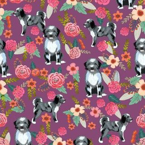 aussiedoodle pink florals fabric - dog fabric - dark purple
