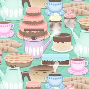 Pastel Cafe Goodies // Cakes, Bread, Coffee, Tea,  Cupcakes, Pie //  Large Scale - 300 DPI