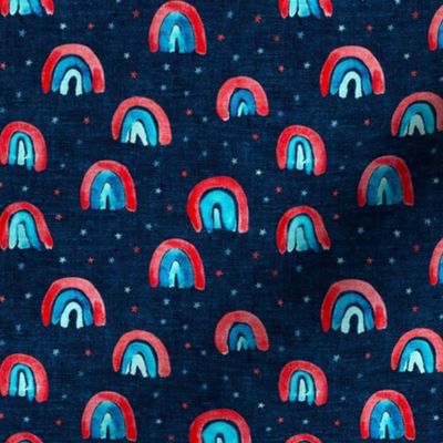 (small scale) red white and blue rainbows on navy - stars - LAD20BS