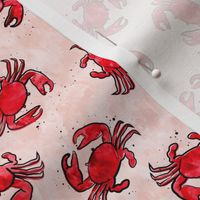 (small scale) crabs - watercolor & ink nautical summer - red on peach  - LAD20