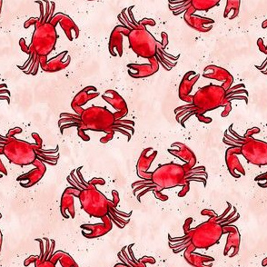 (small scale) crabs - watercolor & ink nautical summer - red on peach  - LAD20