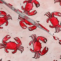 crabs - watercolor & ink nautical summer - red on peach  - LAD20