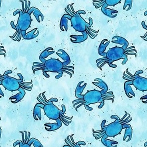 (small scale) crabs - watercolor & ink nautical summer - blue on blue  - LAD20