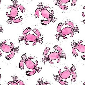 (small scale) crabs - watercolor & ink nautical summer - pink  - LAD20