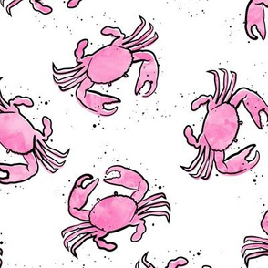 crabs - watercolor & ink nautical summer - pink  - LAD20