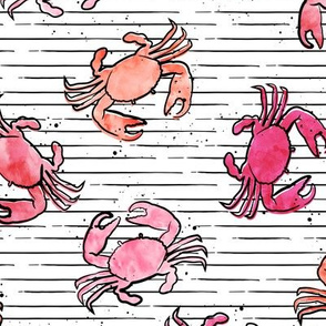 crabs - watercolor & ink nautical summer - multi on stripes  - LAD20