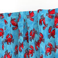 crabs - watercolor & ink nautical summer - red on blue - LAD20