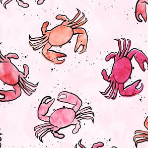 crabs - watercolor & ink nautical summer - multi on pink - LAD20