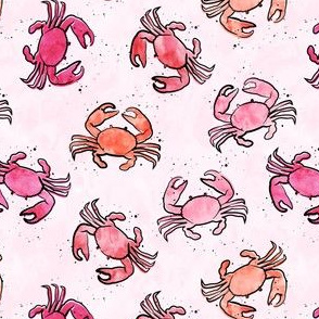 (small scale) crabs - watercolor & ink nautical summer - multi on pink - LAD20