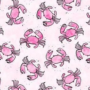 (small scale) crabs - watercolor & ink nautical summer - pink on pink - LAD20