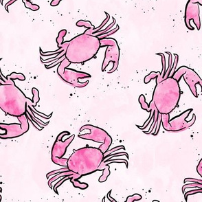 crabs - watercolor & ink nautical summer - pink on pink - LAD20