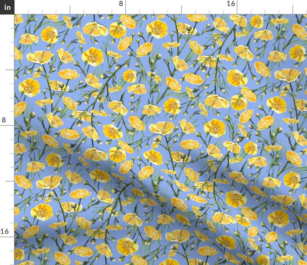 Super Micro Ditsy Buttercups | Warm Blue