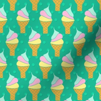 Soft Ice Cream Cones on Green Polka Dots