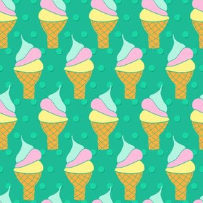 Soft Ice Cream Cones on Green Polka Dots