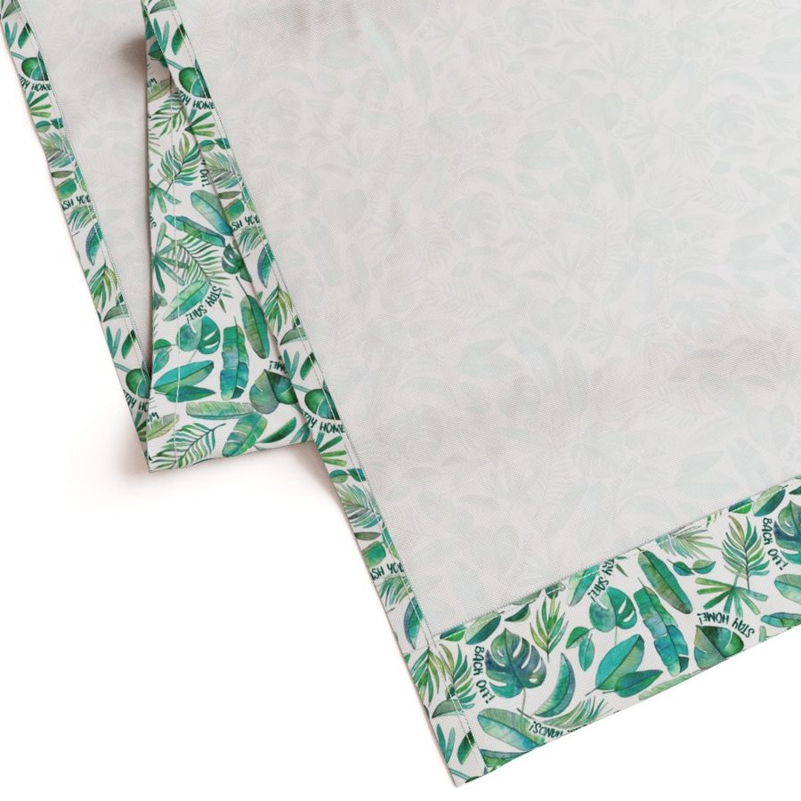 Blue Green Tropical Leaf Scatter on White with typography - custom request for face masks