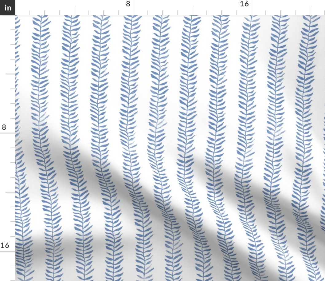 Botanical Block Print in Indigo Blue | Leaf pattern fabric from original block print, plant fabric for garden and coastal decor.