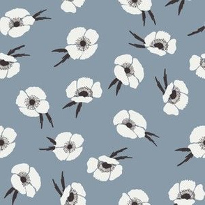 poppies fabric - fall floral fabric - sfx4013 denim