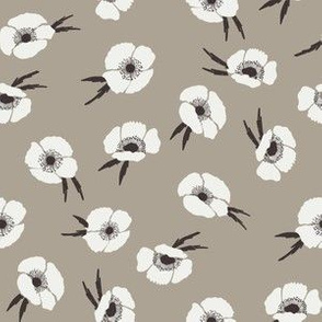 poppies fabric - fall floral fabric - sfx0906 taupe