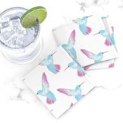 Watercolor Hummingbirds / Cute Birds in Pink, Blue, White, Yellow 