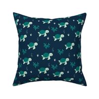 Little under water world baby turtles ocean animals kids design navy blue green boys