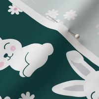 Little kawaii bunny garden sweet rabbit lovers blossom and hare design kids night green pink ochre