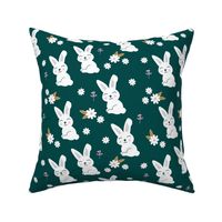 Little kawaii bunny garden sweet rabbit lovers blossom and hare design kids night green pink ochre