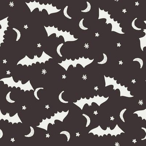 bats fabric - halloween bats moon and stars design - coffee sfx1111