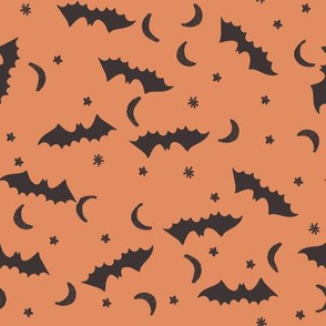 bats fabric - halloween bats moon and stars design - copper sfx1338, sfx1111