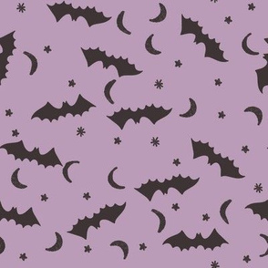 bats fabric - halloween bats moon and stars design - lavender sfx3307