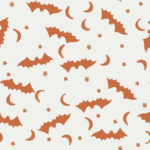 bats fabric - halloween bats moon and stars design - pumpkin orange sfx5803