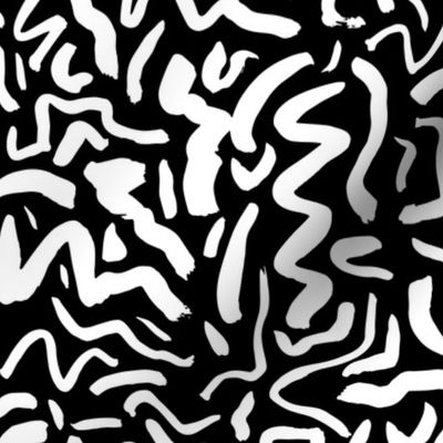 Messy ink dashed and brush strokes abstract paint minimal trend design boho style nursery monochrome black and white