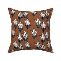 Inky texture tulip flower and leaves abstract garden botanical boho design neutral earthy nursery rust copper blue white