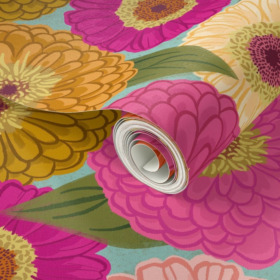 Zinnia Wallpaper | Spoonflower
