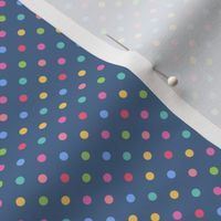 polka dots multicolor on blue