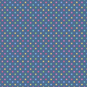 polka dots multicolor on blue