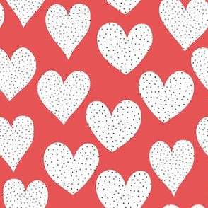 White Spotted Hearts On Red