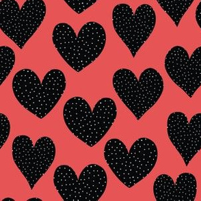 Black And White Spotted Hearts On Red