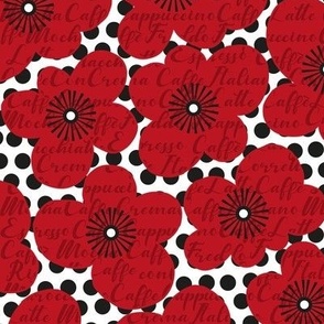 retro poppies and polka dots with coffee text