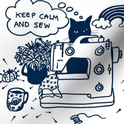 "Stay calm and sew" lockdown, cat