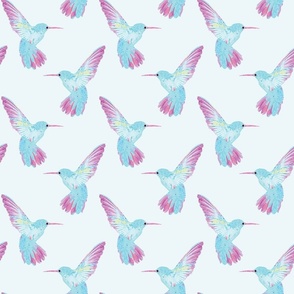 Hummingbirds | Watercolor Birds Fabric | Pink, Blue