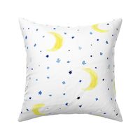 Moons and stars ★ huge scale watercolor night sky pattern for modern nursery, bedding