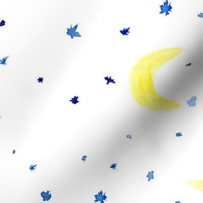 Moons and stars ★ huge scale watercolor night sky pattern for modern nursery, bedding